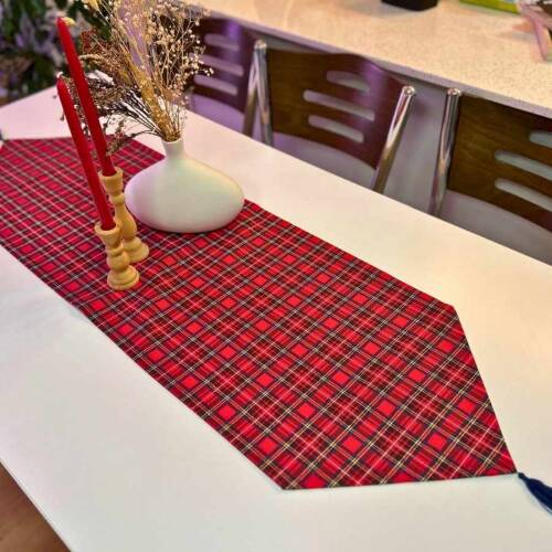 Kırmızı-Laci Ekose Duck Keten Runner, Amerikan servis Seti - 2