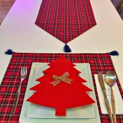 Kırmızı-Laci Ekose Duck Keten Runner, Amerikan servis Seti - 3