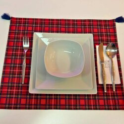 Kırmızı-Laci Ekose Duck Keten Runner, Amerikan servis Seti - 4