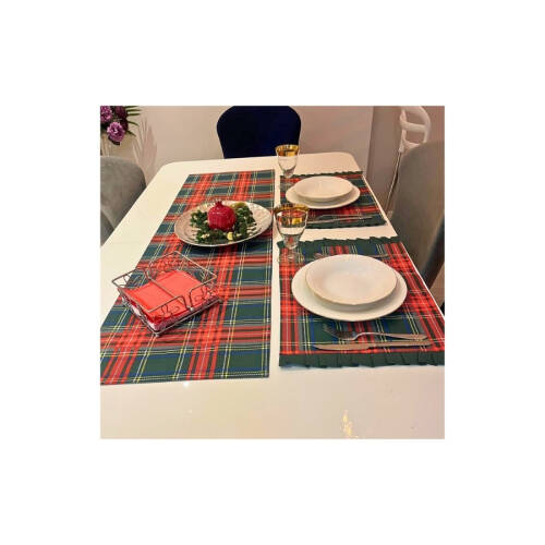 Yeşil Ekose Duck Keten Runner, Amerikan servis Setİ - Moonjy