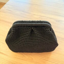 Siyah el örgüsü sentetik makrome gizli burslu clutch çanta - 1