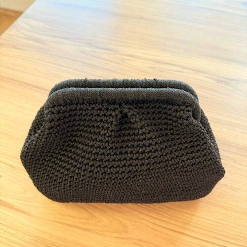 Siyah el örgüsü sentetik makrome gizli burslu clutch çanta