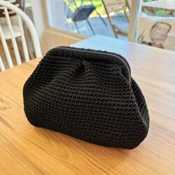 Siyah el örgüsü sentetik makrome gizli burslu clutch çanta - 2