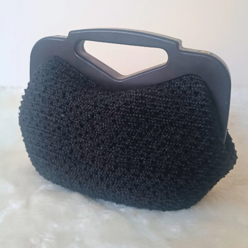 Siyah Şönil Ahşap Burslu Çanta - 1