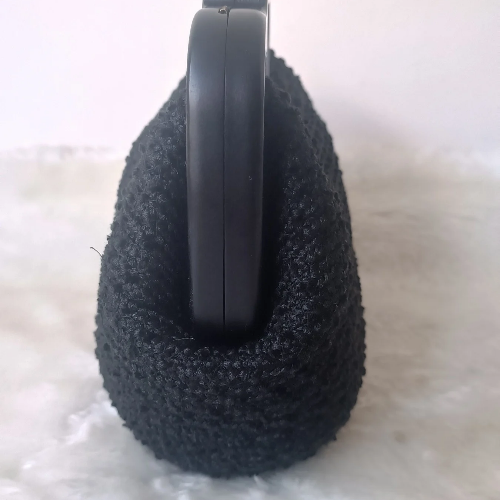 Siyah Şönil Ahşap Burslu Çanta - 4