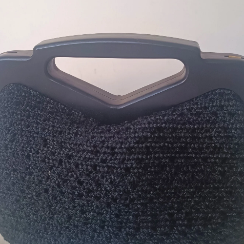 Siyah Şönil Ahşap Burslu Çanta - 6