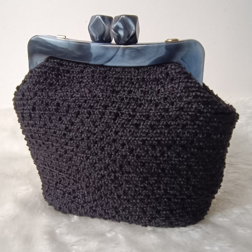  Siyah Şönil İp Tasarım Akrilik Burslu Çanta - 1