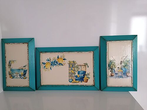 Vintage 3 lü Ahşap Tablo - 4