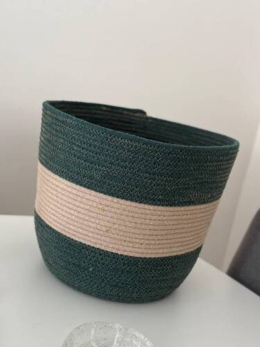 Yeşil Bej Çizgili Saksı